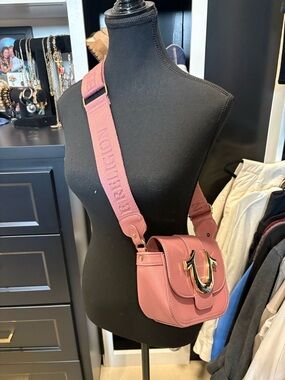 True Religion Mauve Pink Leather Crossbody with Branded Strap